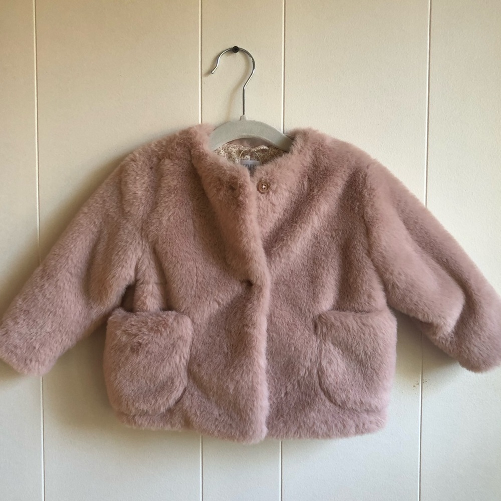 Zara Faux Fur Coat - Blush Pink - Size 9-12M